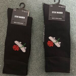 Steve Madden Black Crew Socks with Rose Design